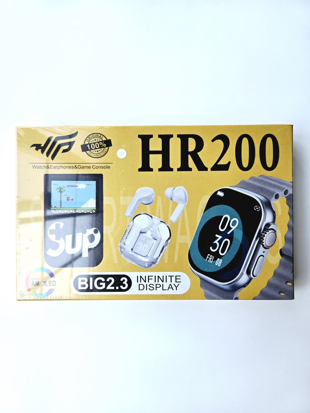 White HR200 3-in-1 Tech Bundle Smartwatch Retro Game Console Wireless Earbuds